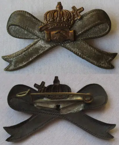 kirchliches Abzeichen Schleife darauf gekrönter Handschlag mit Kreuz (140237)