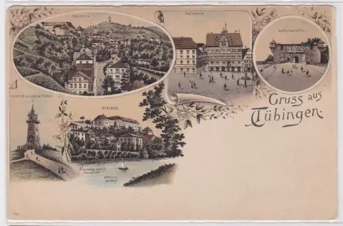 902355 AK Gruss aus Tübingen - Rathaus, Schlossportal, Kaiser Wilhelm Turm