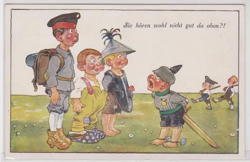 42037 Militär Humor Ak "Sie hören wohl nicht gut da oben?!" 1916
