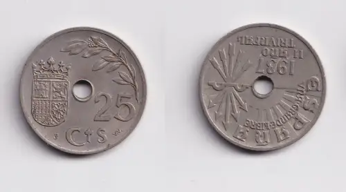 25 Centimos Cu-Ni Münze Spanien Segelschiff 1937 vz (152119)