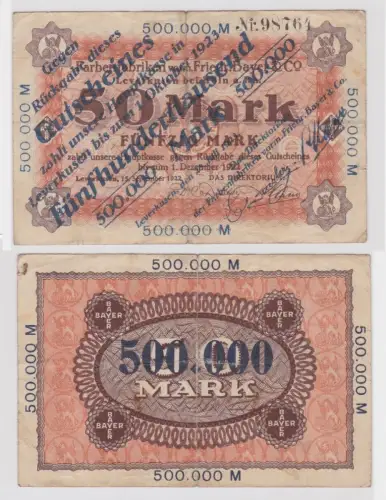 500000 Mark Banknote Farbenfabriken Bayer Leverkusen bei Köln 1923 (135389)