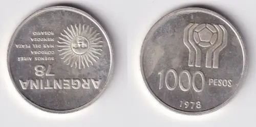 1000 Pesos Silbermünze Argentinien 1978 Fussball WM in Argentinien (160790)