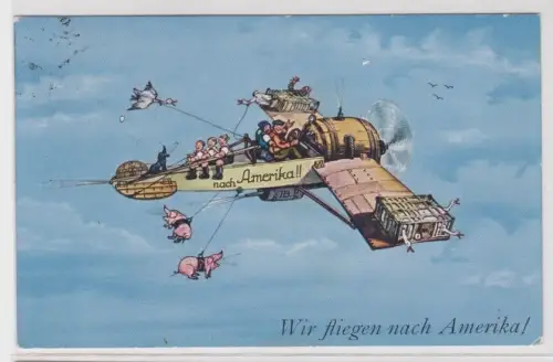 66609 Humor Ak "Wir fliegen nach Amerika!" 1929