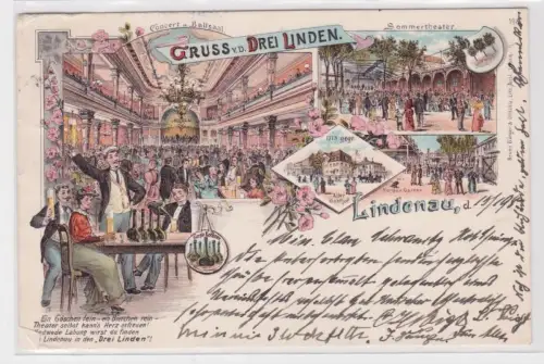  Ak Lithographie Gruß von den Drei Linden Lindenau bei Leipzig 1898