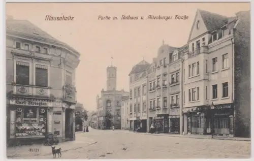 903869 Ak Meuselwitz Partie mit Rathaus und Altenburger Straße 1912
