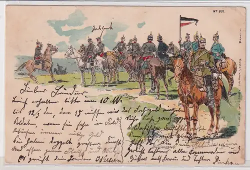 62775Bruno Bürger Ak Lithographie Deutsche Reiter beim Manöver 1901