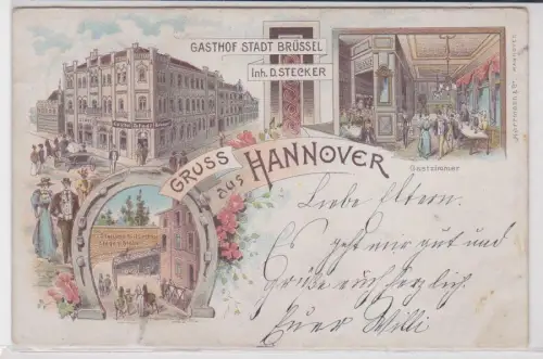 904258 Ak Lithographie Gruß aus Hannover Gasthof Stadt Brüssel um 1900