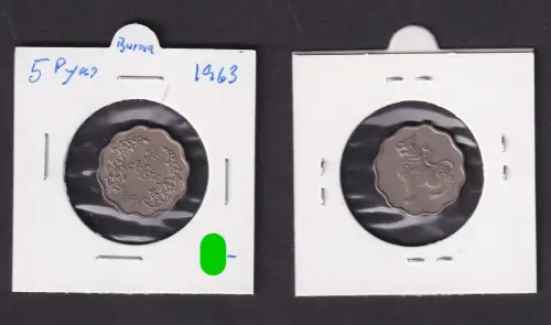 5 Pyas Kupfer-Nickel Münze Burma Myanmar 1963 (161176)