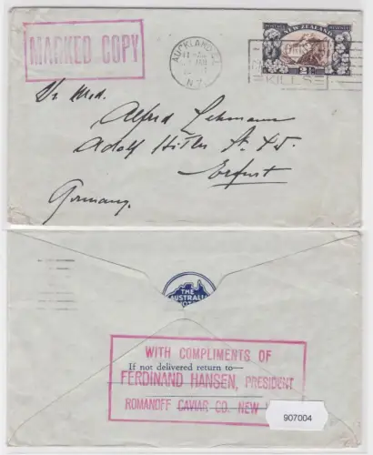 907004 Brief Auckland Neuseeland Romanoff Caviar Co. nach Erfurt