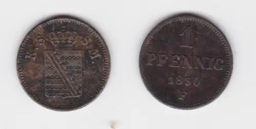 1 Pfennig Kupfer Münze Sachsen 1850 F ss (164710)