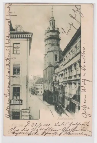 901960 Ak Leipzig Nicolaistrasse mit Geschäften um 1900