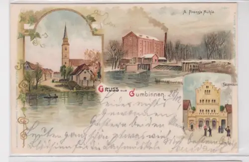 908186 Ak Lithographie Gruß aus Gumbinnen Gussew Mühle usw. 1898