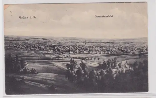 905510 Ak Grüna in Sachsen Gesamtansicht 1918