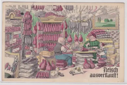 905859 Künstler Humor AK Fleisch ausverkauft! Fleisch horten bei Familie 1916