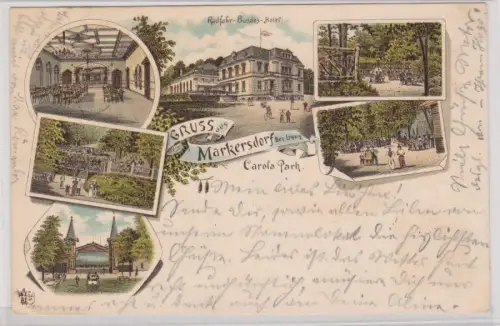 903321 Ak Lithographie Gruß aus Markersdorf Carola Park Radfahr Bundeshotel 1896