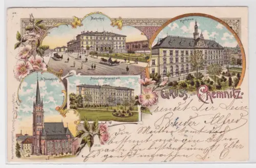 19820 AK Gruss aus Chemnitz - Rathaus, Staatslehranstalt, St. Nicolaikirche 1902