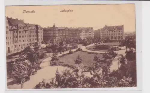 905966 AK Chemnitz - Lutherplatz, Totalansicht mit Parkpartie 1913