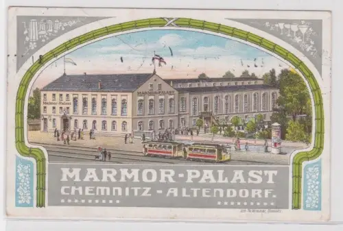 900775 AK Chemnitz-Altendorf - Marmor-Palast davor Straßenbahn 1912