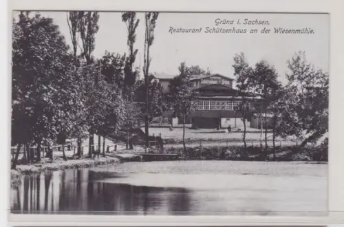 905748 Ak Grüna - Restaurant Schützenhaus an der Wiesenmühle mit Seepartie
