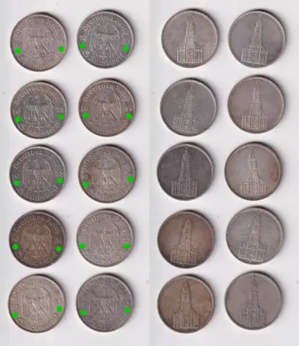 10 Silbermünzen 3. Reich 5 Mark Garnisonkirche (169841)