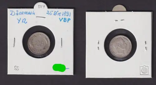 25 Öre Silber Münze Dänemark 1891 Delphin (150824)