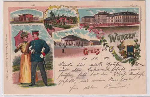 03408 Ak Lithographie Gruß aus Wurzen Infanterie Regiment Nr.179, 1900