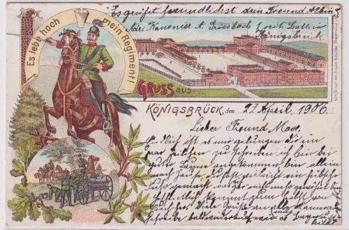 82501 Ak Lithographie Gruß aus Königsbrück "Hoch mein Regiment" 1906