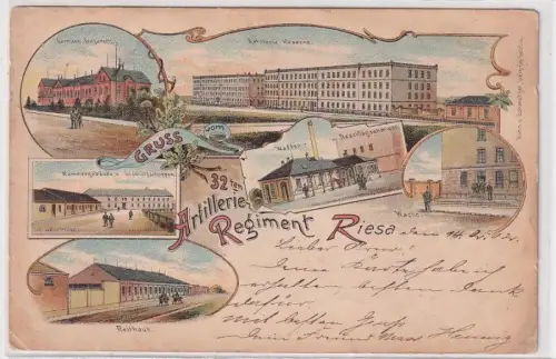 907855 Ak Lithographie Gruß vom 32ten Artillerie Regiment Riesa 1902