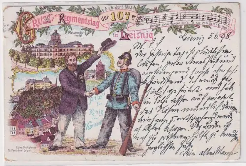 900681 Ak Lithographie Gruß vom Regimentstag der 107er in Leisnig 1898