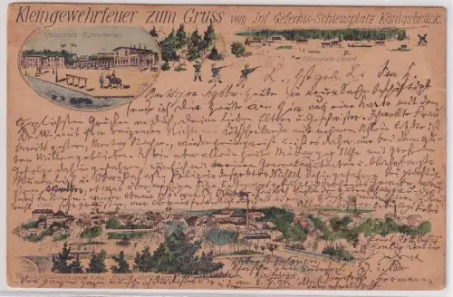 14591 Vorläufer Ak Kleingewehrfeuer zum Gruß vom Schiessplatz Königsbrück 1894