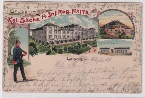 21454 Ak Lithographie Gruß vom K.S.14.Inf.Regt.Nr.179 in Leisnig 1902
