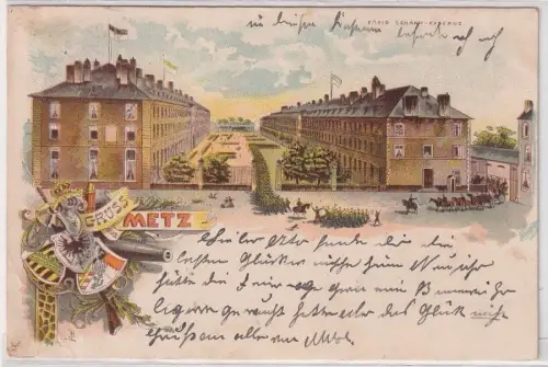 24859 Ak Lithographie Gruß aus metz König Johann Kaserne 1902