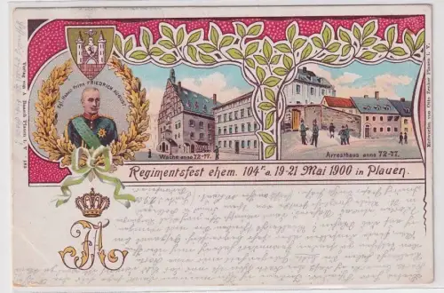 02342 Ak Lithographie Plauen i.V. Regimentsfest ehem.104er Mai 1900