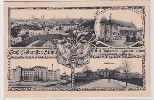 58299 Ak Gruß aus der Garnison Zittau K.S.Inf.Regt.Nr.102