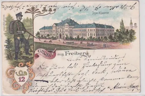 907648 Ak Lithographie Gruß aus Freiberg 12er Jäger Kaserne 1900