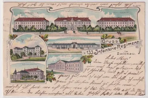 27779 Ak Lithographie Gruß vom 133.Infanterie Regiment in Zwickau 1905