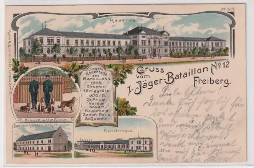 24556 Ak Lithographie Gruß vom 1.Jäger Bataillon Nr.12 Freiberg 1902