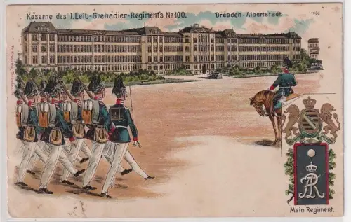 61045 Ak Lithographie Dresden Albertstadt Kaserne Leib Grenadier Regiment 100