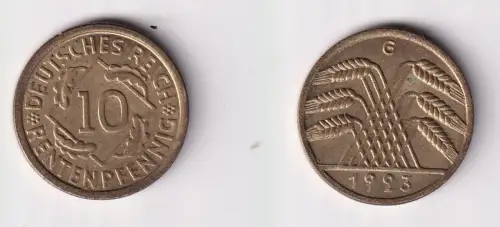 10 Rentenpfennig Messing Münze Deutsches Reich 1923 G, Jäger 309 vz (150802)