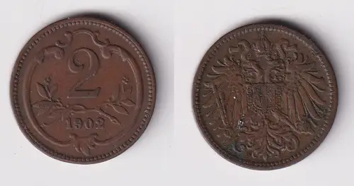 2 Heller Kupfer Münze Österreich 1902 ss+ (156990)