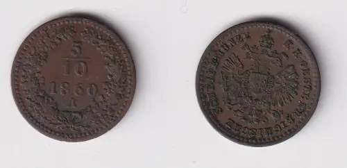 5/10 Kreuzer Kupfer Münze Österreich Franz Joseph 1860 A ss (152277)