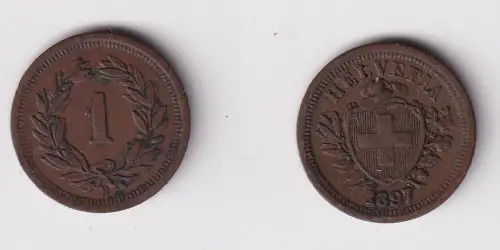 1 Rappen Kupfer Münze Schweiz 1897 B ss (151959)