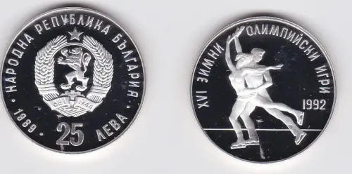 25 Lewa Silbermünze Bulgarien Olympiade 1992 Eiskunstlauf (171696)