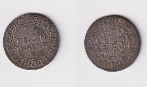 1/24 Taler Silber Münze Sachsen 1763 E.D.C. f.ss (135172)