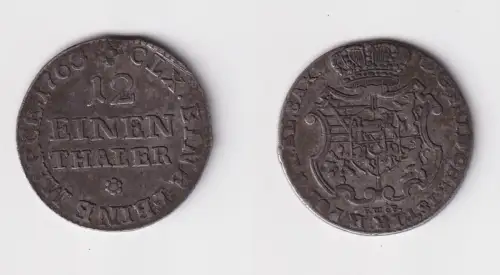 1/12 Taler Silber Münze Sachsen 1763 FWoF ss (133859)