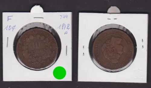 10 Centimes Kupfer Münze Frankreich 1872 A (171813)