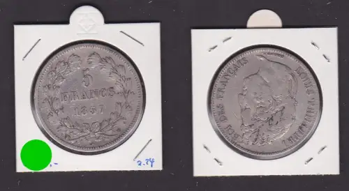 5 Francs Silber Münze Frankreich 1837 W (171738)