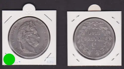 5 Francs Silber Münze Frankreich 1846 A (171818)