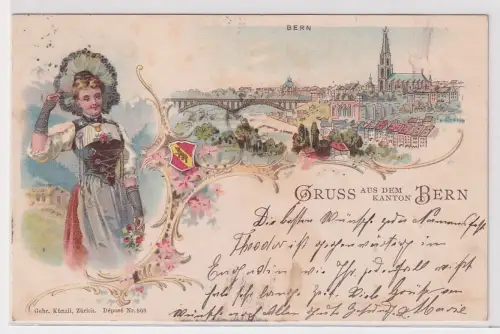 904534 Lithographie Ak Gruss aus dem Karton Bern - Totalansicht 1900