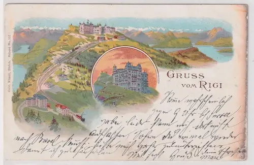31709 Lithographie Ak Gruss vom Rigi , Hotel mit Bergseilbahn, 1898
